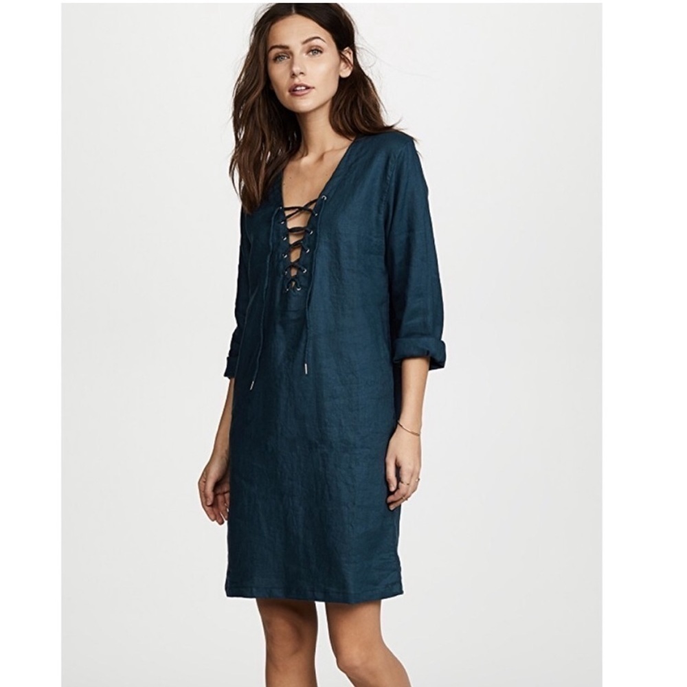 Mikoh Malama Black Linen Lace-up Long Sleeve Mini Dress Cover-up Size XS / S